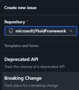 Under "Templates and forms" select "Breaking Change"